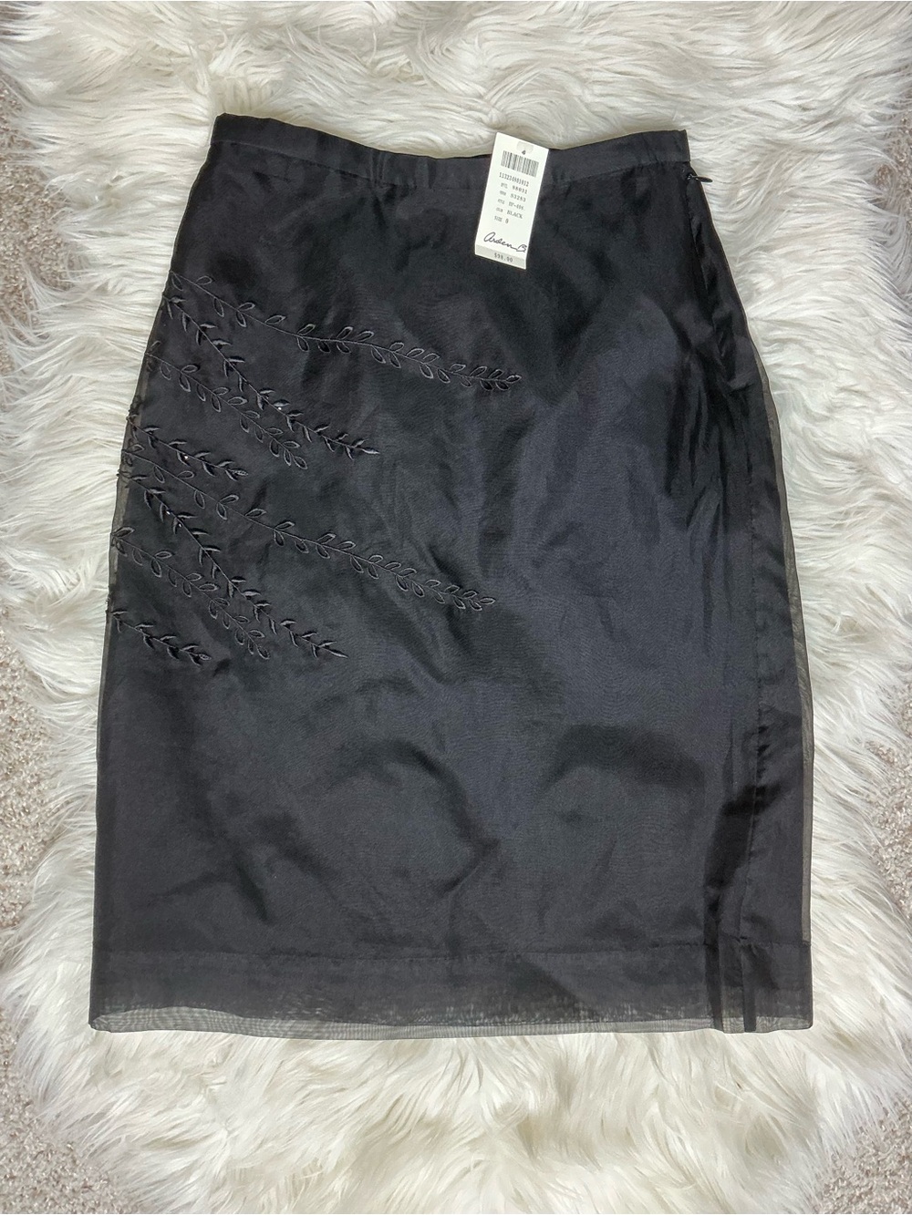 Arden B NEW Black Silk Embroidered Leaf Pencil Skirt NWT Sz 0